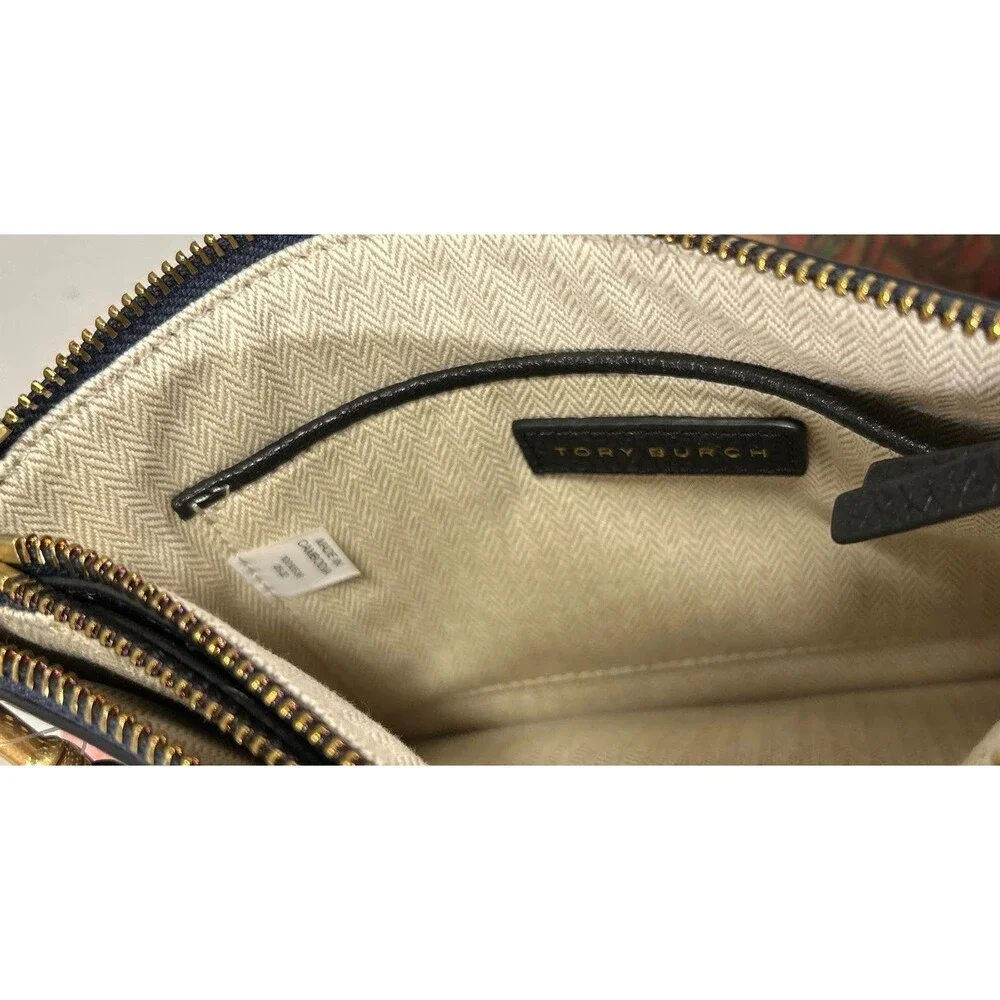 Tory Burch Blake Printed Crossbody Black and Red Floral Purse Pebbled Leather - Picture 6 of 7